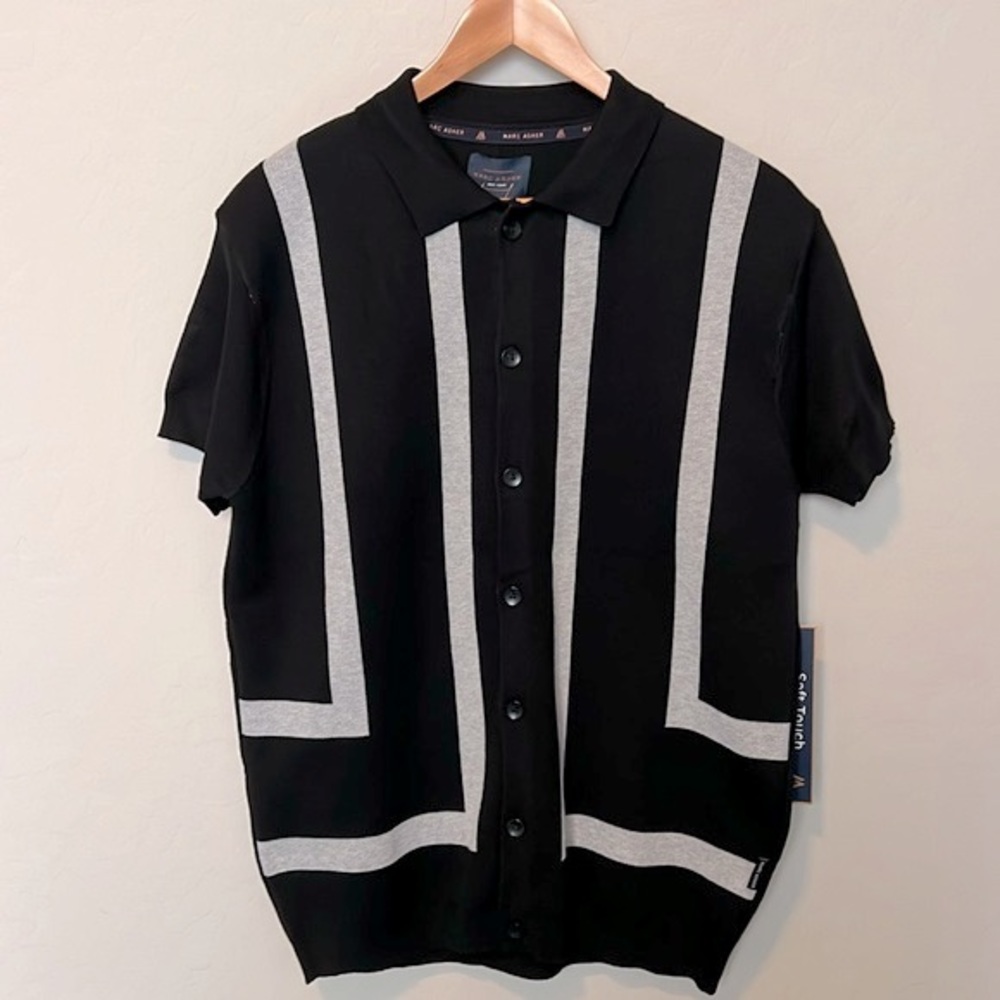 NWT Marc Asher Knit Casual Button Up Short Sleeve Sweater.